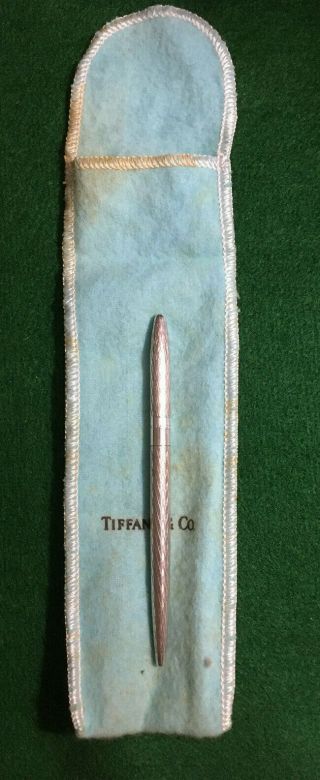 Tiffany And Co Sterling Silver Purse Ball Point Pen With Diamond Cut Design