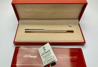 S.  T.  Dupont Classique Gold Plated Fountain Pen With 18k Solid Gold Nib - Nos