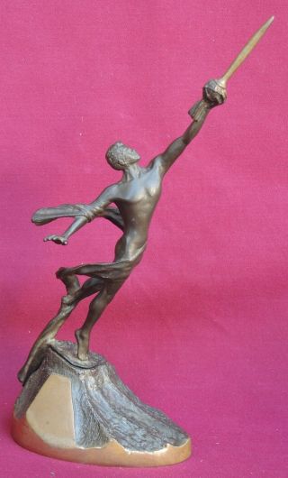 Cccp Monument Nude Man Launching Rocket Bronze Old Cast Russian Soviet Statue