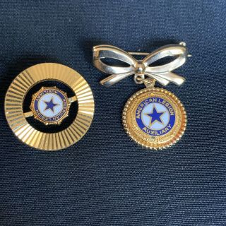Vintage American Legion Auxiliary Brooch Pins,  Bow And Round Brooch
