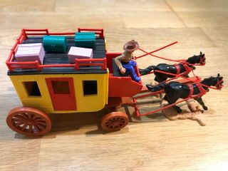 Vintage Timpo Toys Wells Fargo Stagecoach,  Toy Figure Western Cowboy Wagon