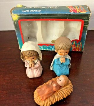 Vintage (1987) Christmas Creche Figures Hand Painted Made In Hong Kong