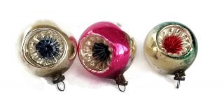 Indents Christmas Ornaments Vintage Feather Tree Mercury Glass Pink Green Set 3