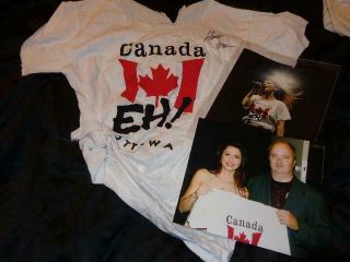 Shania Twain Vintage Autographed Stage - Worn Canada Flag Shirt,  Photo Wearing It