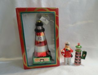 Kurt Adler Christmas Ornaments Glass Lighthouse Captain Santa Mini Lighthouse
