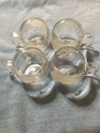 Set Of 4 (four) Nestle Nescafe Glass World Globe Mugs,  1970 