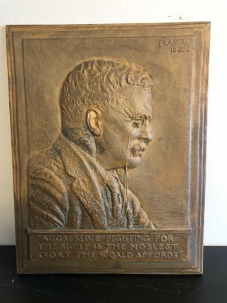 James Earle Fraser Cast Bronze Plaque Bas Relief Sculpture Of Teddy Roosevelt