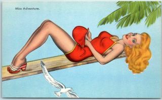 Pin - Up Girl Postcard Redhead Girl Bathing Suit " Miss Adventure " Eo13 Canada