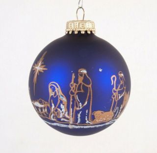 Cbk Midwest Christmas Ornament Purple Nativity Gold Glitter Blown Glass Ball