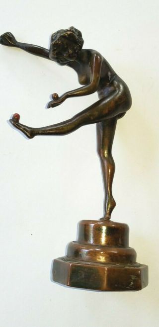Art Deco Bronze Clad Nude Female Figure The Juggler Balancing Act 1920’s