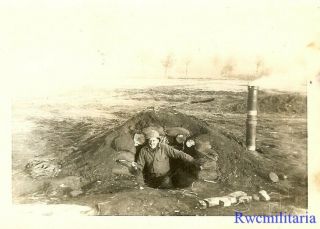 Port.  Photo: Frontline Us Soldier Posed In Dug In Position; Belgium 1944