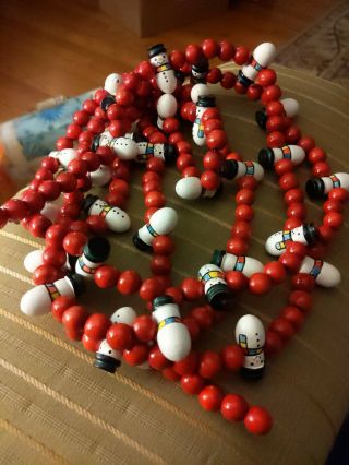 Snowmen & Wooden Beads Christmas Tree Garland Decor 8 Ft String (1)