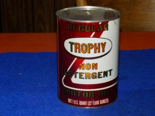 Vintage,  Trophy. ,  Metal 1 Quart Oil Can,  Full,  (nos),  Oil Can