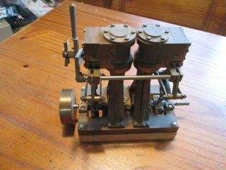 Vintage Tiny Power Brass Steam Engine Dual Piston " B "