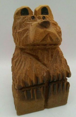 Chainsaw Carved Wooden Brown Bear Cub Sculpture Statue Figure 7 " T Carved Wood