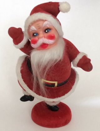 Vintage 50s Plastic Santa Claus Figurine 9 " Flocked Felt Christmas Decor Japan