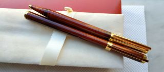 S.  T.  Dupont Gatsby (1st Ver. ) Fountain Pen & Ballpoint Set Brown Lacquer & Gold