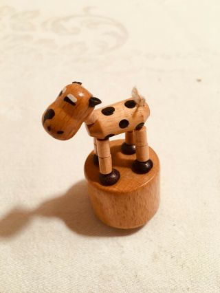 Vintage Push Puppet Spotted Dog Wood Wooden Toy Made In Italy