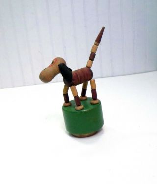 Vintage Mid Century Wooden Spotted Dog Collapsible Thumb Push Bottom Puppet Toy 3