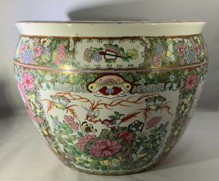 Vintage Chinese Oriental Asian Pottery Porcelain Fish Bowl Planter Pot