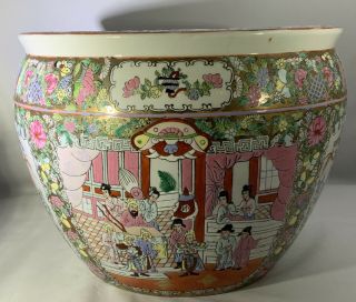 Vintage Chinese Oriental Asian Pottery Porcelain Fish Bowl Planter Pot 2