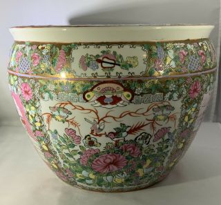 Vintage Chinese Oriental Asian Pottery Porcelain Fish Bowl Planter Pot 3