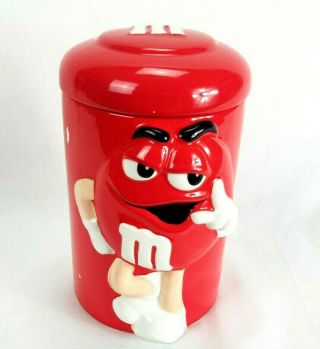 M&m Red Galerie Ceramic 2002 Candy Jar With Lid