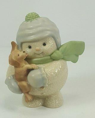 Vintage Lenox Playful Figurine Snowman In Mittens Scarf Hat Holding A Puppy Dog