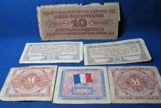 WWII 142nd Infantry Regiment Soldier ' s Ukraine,  Germany,  France Currency Notes 2