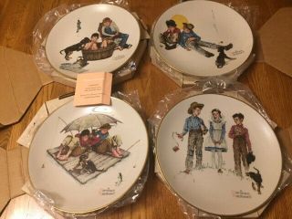 Complete Set 1975 Gorham China Norman Rockwell Plates Four Seasons