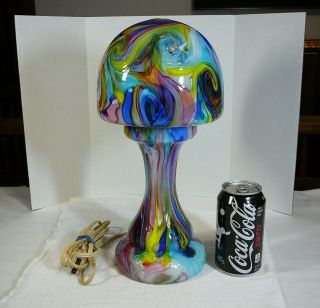 Murano Italian Art Glass Mushroom Lamp Rainbow Swirl Slag Vintage Italy 13.  5 "