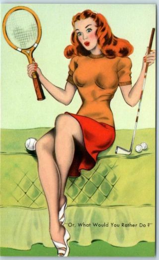 Vintage Pin - Up Girl Postcard Redhead " Or,  What Would You Rather Do? " Canada Eo6