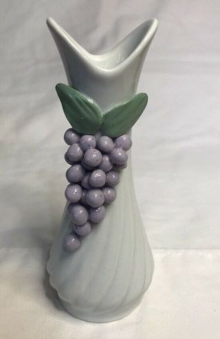 Vintage White Porcelain Ceramic Bud Vase With Raised Purple Grape Cluster