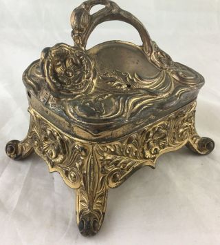 Antique Trinket/jewelry Box Art Nouveau Brass/spelt Or Metal Alloy,  Silk Lining