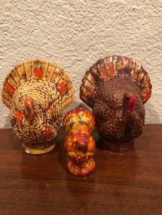 Vintage Turkey Figurines Set Of 3 Thanksgiving Decor