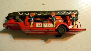 Vintage M.  F.  D.  Tin Fire Truck Ladder Trailer Made In Japan