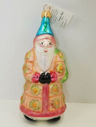 Christopher Radko Quilted Santa Claus Christmas Ornament W Tag Blown Glass