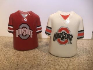 Ohio State Salt & Pepper Shaker Football College Jersey Red And White Buckeye