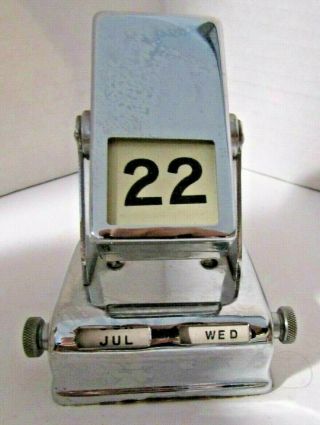 Vintage Perpetual Desk Flip Calendar Silver Metal Month Day & Date