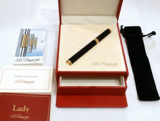 S.  T.  Dupont Lady Mascara Black Chinese Lacquer Fountain Pen 18k Gold Nib - Nos