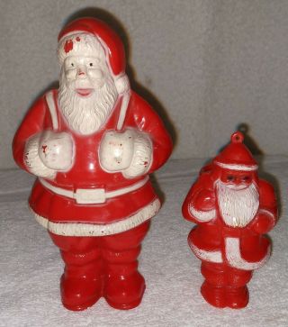 2 Vintage Hard Plastic Irwin Christmas Santa Claus Candy Holder Container