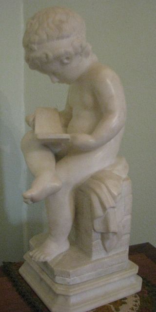 19th Cent Italian Carrara Marble Statue By Antoni Canova Child Reading A Book