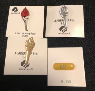Vintage Girl Scout Leadership Pins And Counselor In Training Bar On Cards