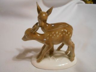 Vintage Bavaria Deer Figurine Mother / Doe And Fawn