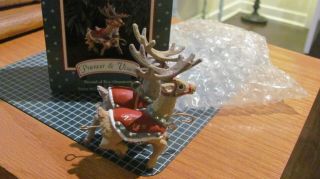 1992 Prancer And Vixen Hallmark Ornament 2 Santa And His Reindeer