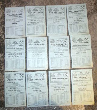 12 Vintage West Ham Programmes Mostly Late 1940`s And Division Ii Games.