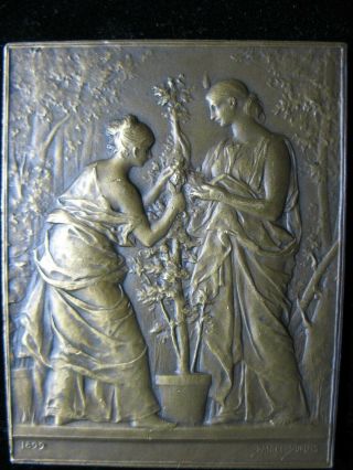 1892 French Art Nouveau Bronze Medallion Plaque By Daniel - Dupuis