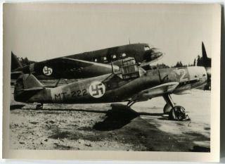 Wwii Small Size Photo: Finnish Air Force Bf 109 & Us Douglas C - 47 Aircrafts