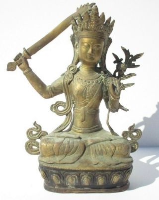 Vintage Manjushree Brass Metal Sculpture Icon Nepal Tibet Hindu Temple Idol