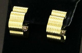 Vintage Italian 14k Yellow Gold Chunky Reeded Hoop Style Earrings